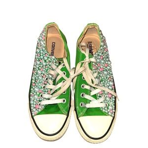 Converse All Star Lime Green BLING BEDAZZLED WOMENS 8 PRE-OWNED Low Rise 142374F